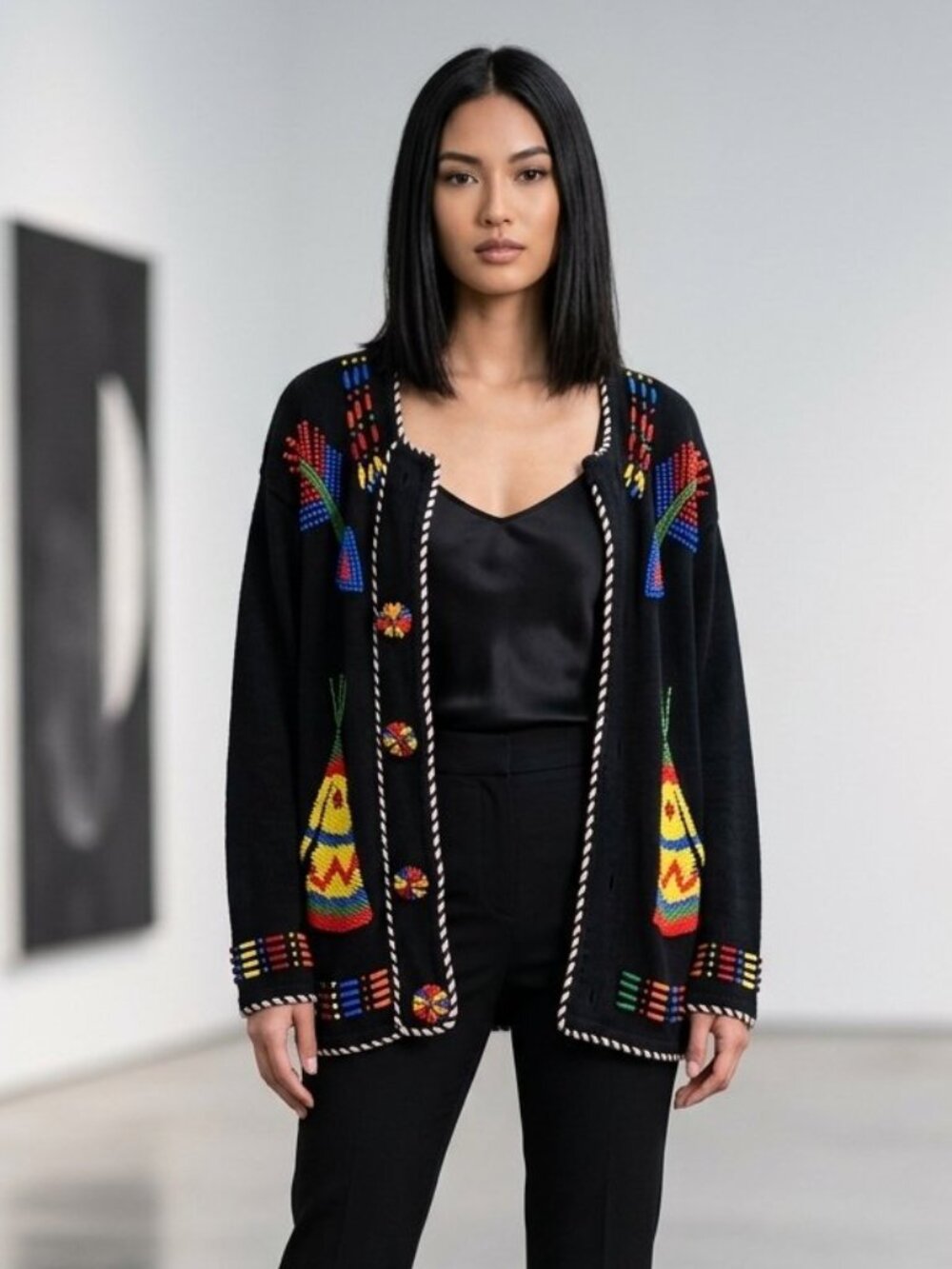 Victoria Jones Woman Vintage Native American Inspired Beaded Cardigan 4188